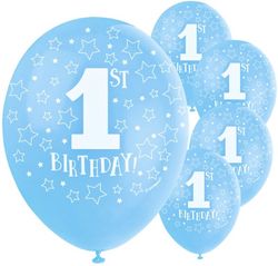 Balónky latexové 1. narozeniny perleťově modré 30 cm 5 ks
