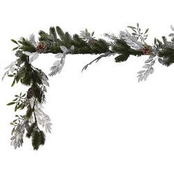 Girlanda vánoční Větvičky chvojí a stříbrné listy 1,8 m