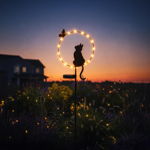 LED Solární zahradní zápich Kočka