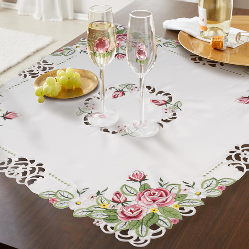 Ubrus s výšivkou Růže, 85 x 85 cm