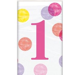 UBRUS plastový 1. narozeniny s růžovými puntíky