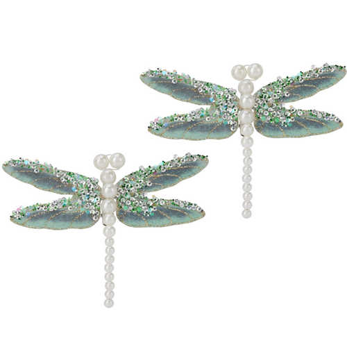 Sada vánočních ozdob Vážka, zelená, 13x9x1,5cm, s klipem, SADA 2 KS