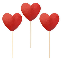 Zápichy na dort a cupcakes Srdce červené 9 cm 6 ks
