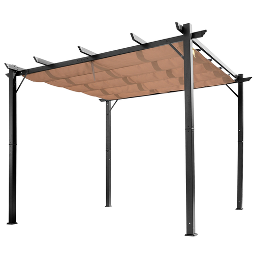 Pergola / altán s nastavitelnou plátěnou střechou (baldachýn), hliníkové sloupy, šedo-hnědá, 3 x 4 m