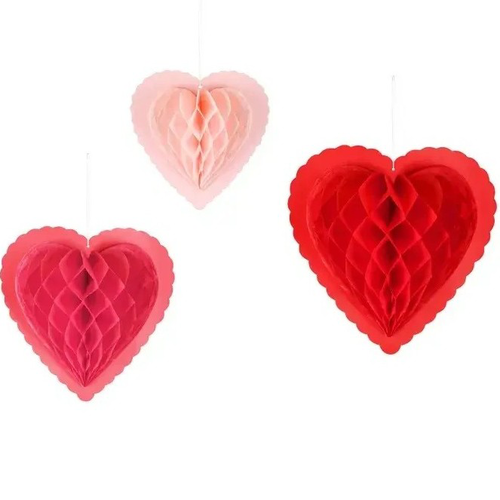 Papírové závěsná srdce 20-30cm 3ks