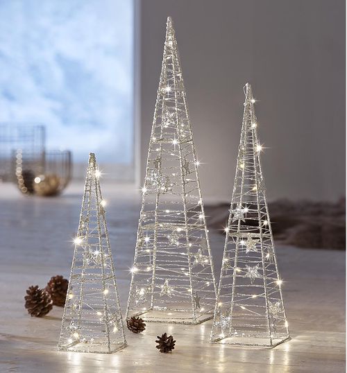 Led světelné jehlany glamour, stříbrné, sada 3 ks