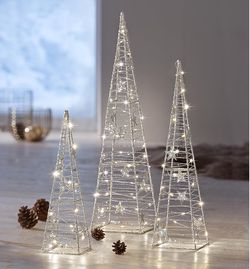Led světelné jehlany glamour, stříbrné, sada 3 ks